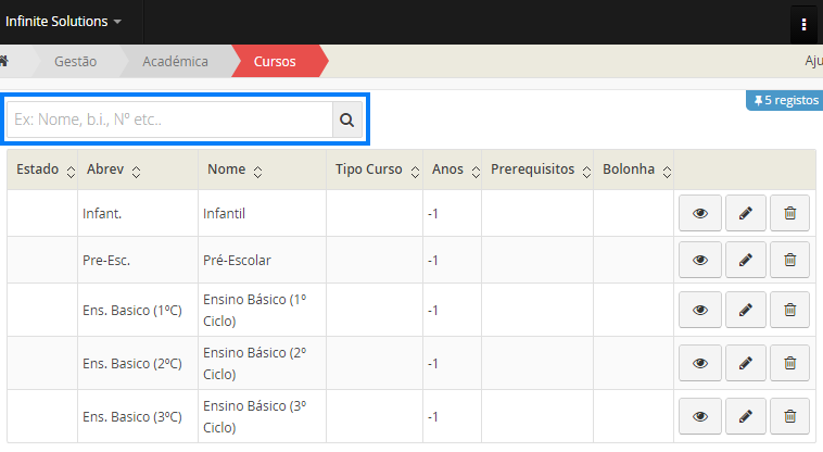 Página Inicial da Secção de Cursos