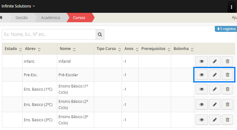 Gerir Dados de Um Curso