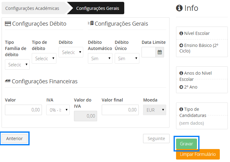 Interface de Adição de Tipos de Débitos II